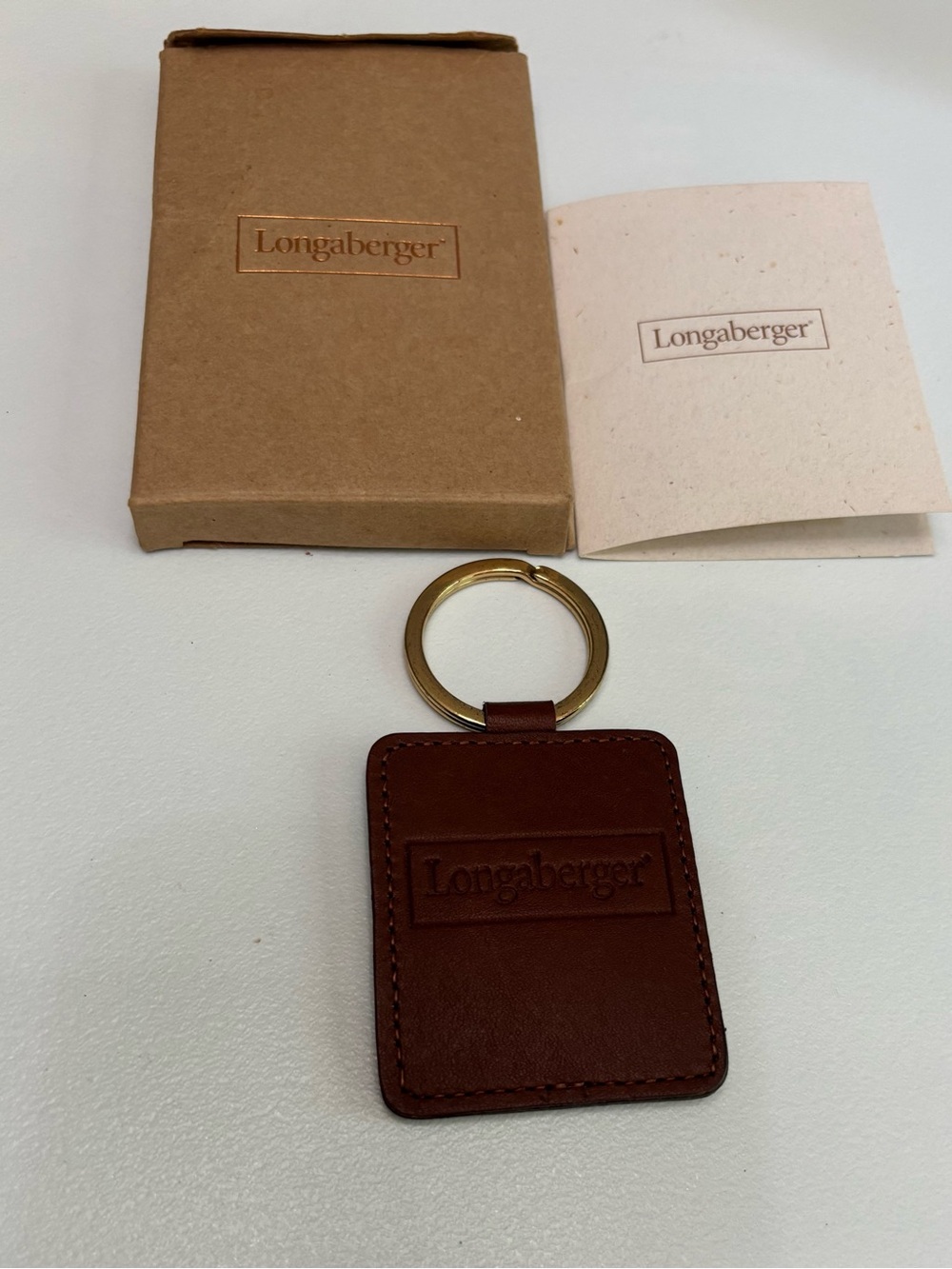 Longaberger Country Estates Brown Leather Key Fob with Gold Ring